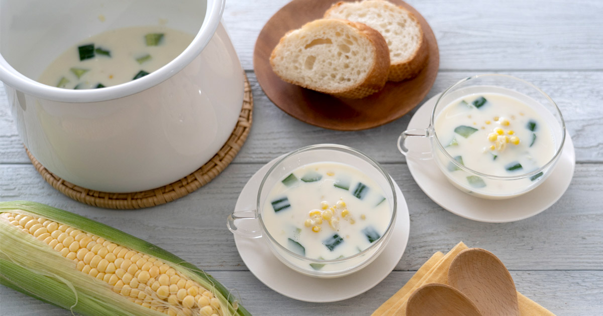 トウモロコシときゅうりの豆乳冷製スープ