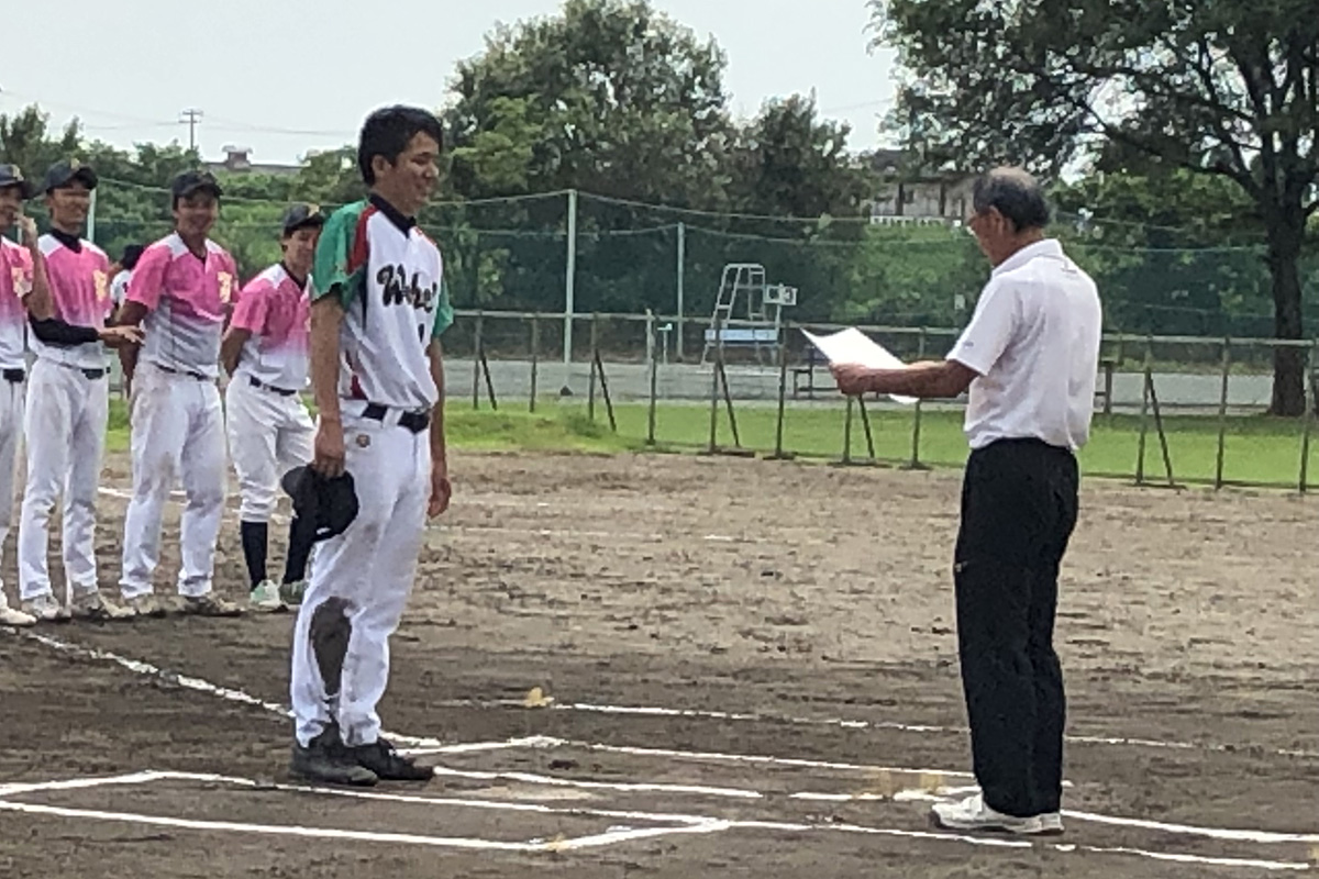 平成31年度三条野球連盟会長杯大会Bクラス最優秀選手に選ばれた金子友直選手