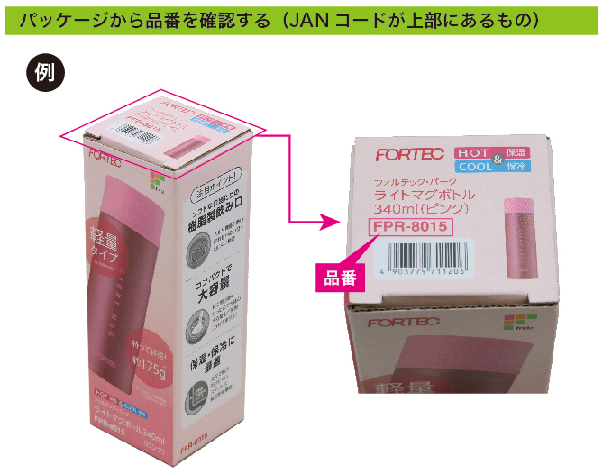 パッケージから品番を確認する(JANコードが上部にあるもの)