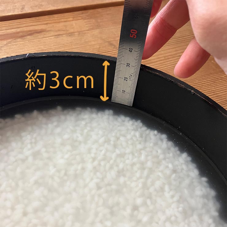 水面から縁までの距離は約3cm