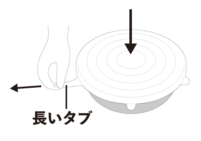 長いタブを引いて、空気を抜いてください。