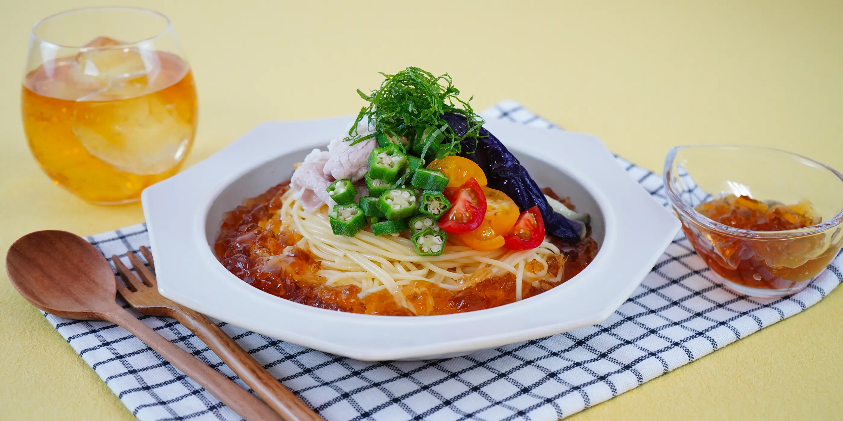 夏野菜たっぷり🍅さっぱり和風ジュレの冷製スパゲティ