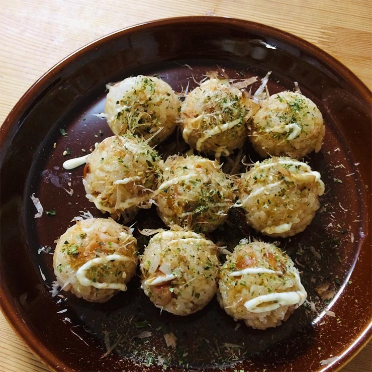 手まりおにぎり型でたこ焼きおにぎり完成