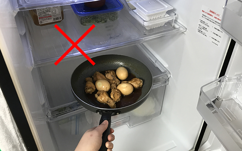 ふっ素樹脂加工の鍋での食材の長期保存は非推奨